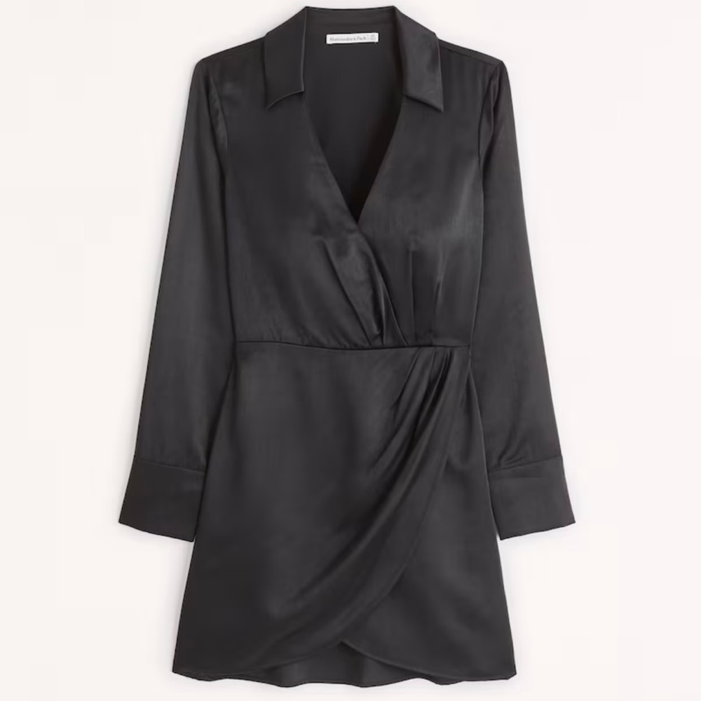 Abercrombie long sleeve satin black dress